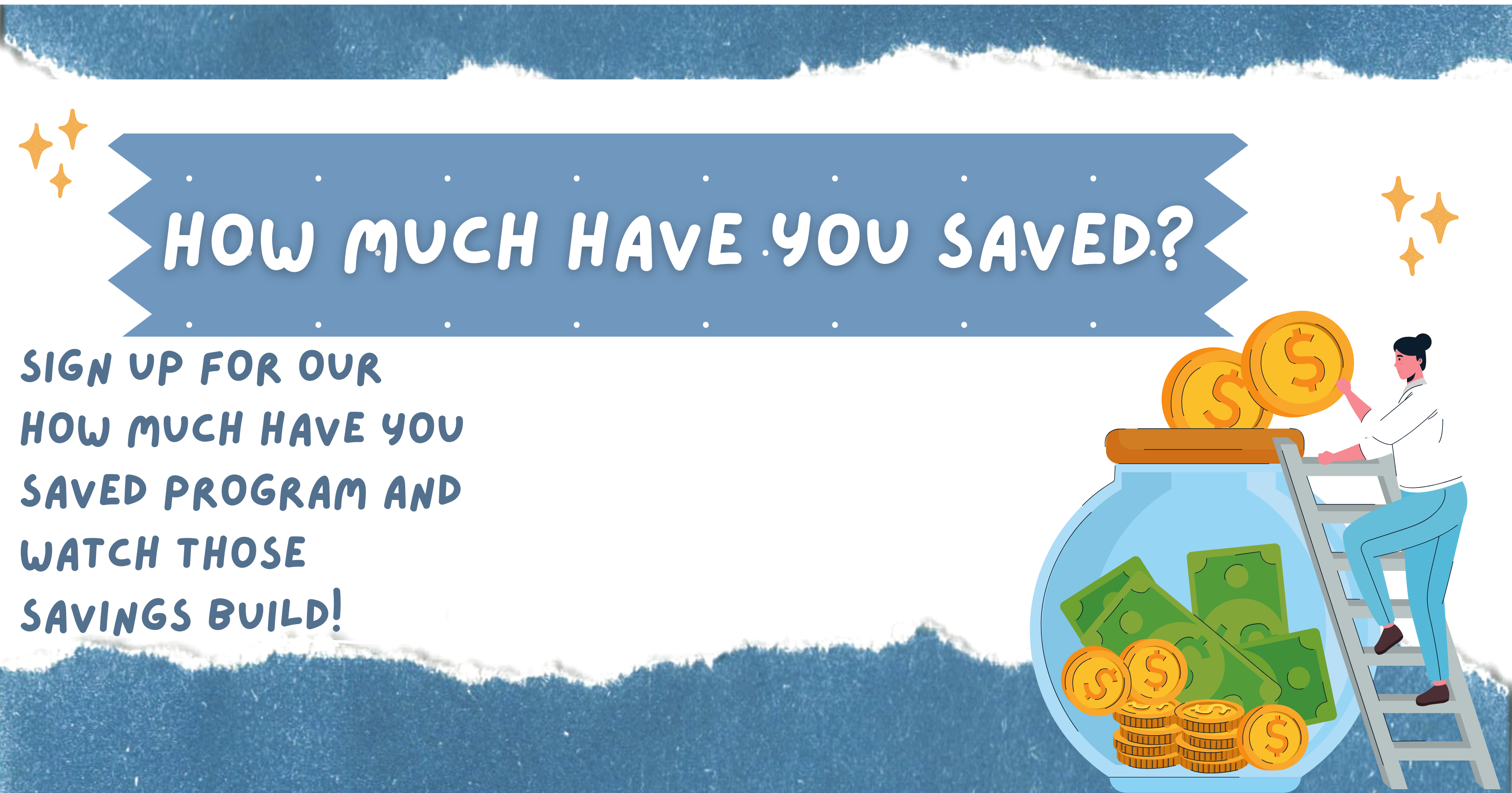 cartoon person climbing a ladder to add coins to a jar