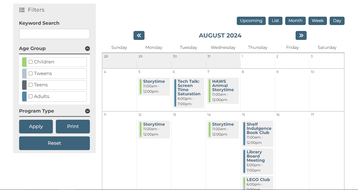 Calendar of August events